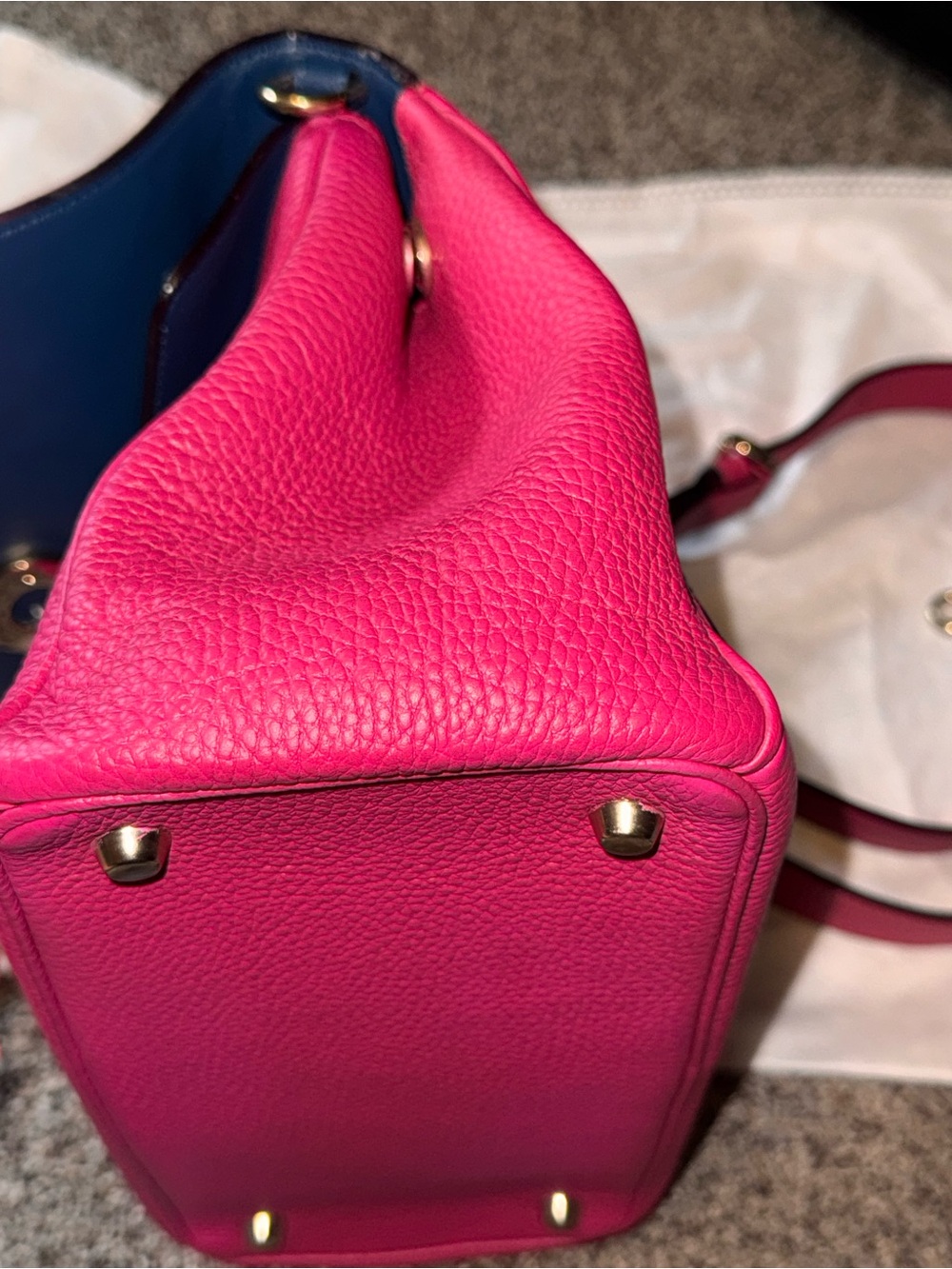 Dior Raspberry Pink Top Handle Pebbled Leather Be Dior with Gold Hardware - Picture 7 of 14